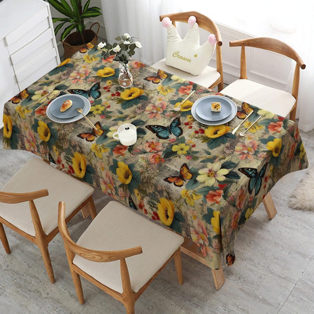 Butterfly Print Floral Tablecloth|Printed Tablecloth|Rustic Tablecloth|Dining Table Decor|Farmhouse Table Top|Summer Trend Table