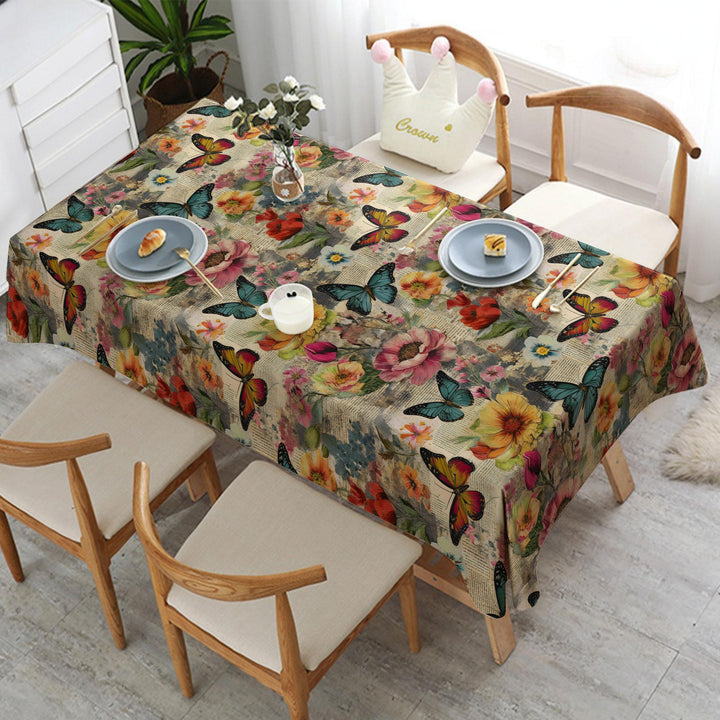 Butterfly Print Floral Tablecloth|Printed Tablecloth|Rustic Tablecloth|Dining Table Decor|Farmhouse Table Top|Summer Trend Table
