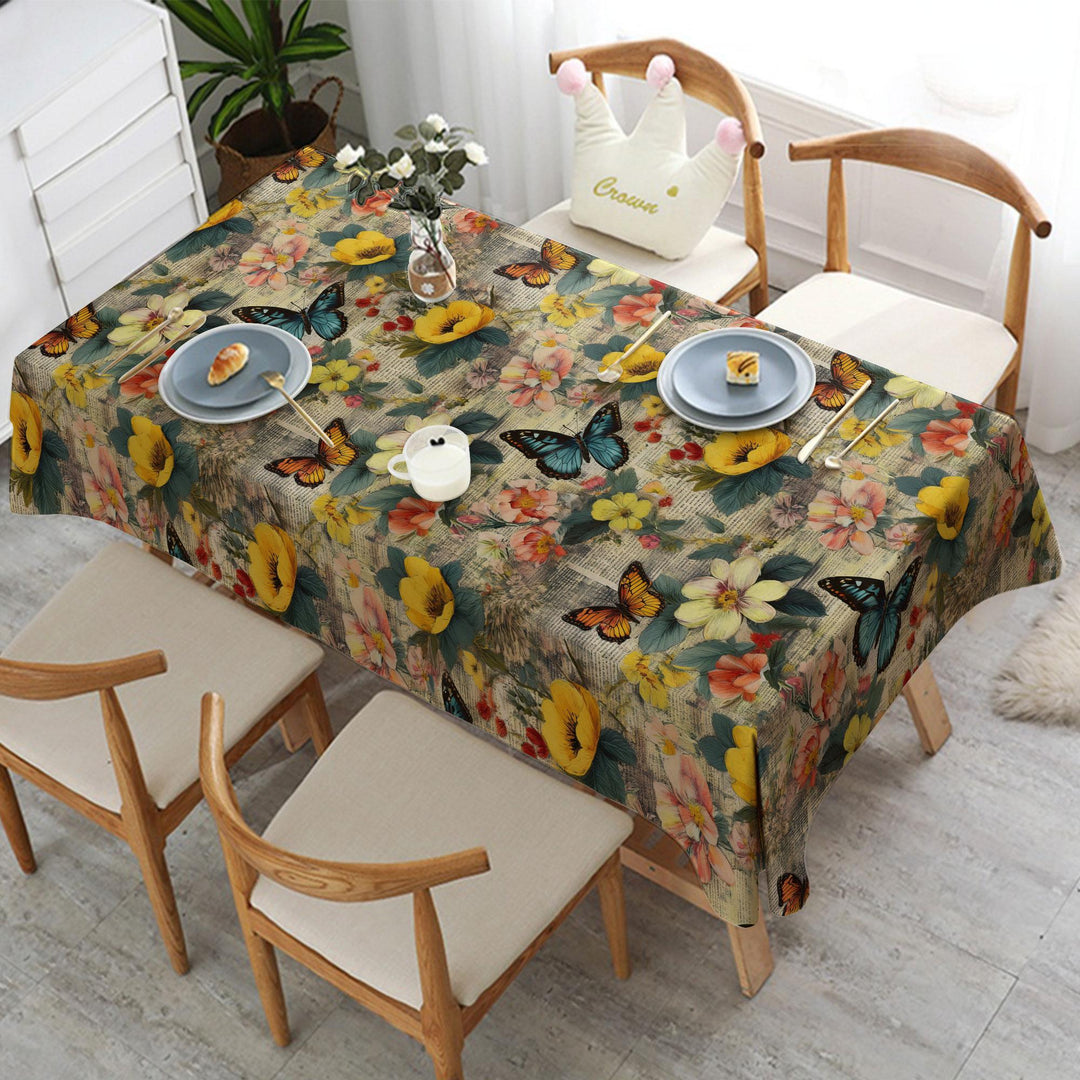 Butterfly Print Floral Tablecloth|Printed Tablecloth|Rustic Tablecloth|Dining Table Decor|Farmhouse Table Top|Summer Trend Table