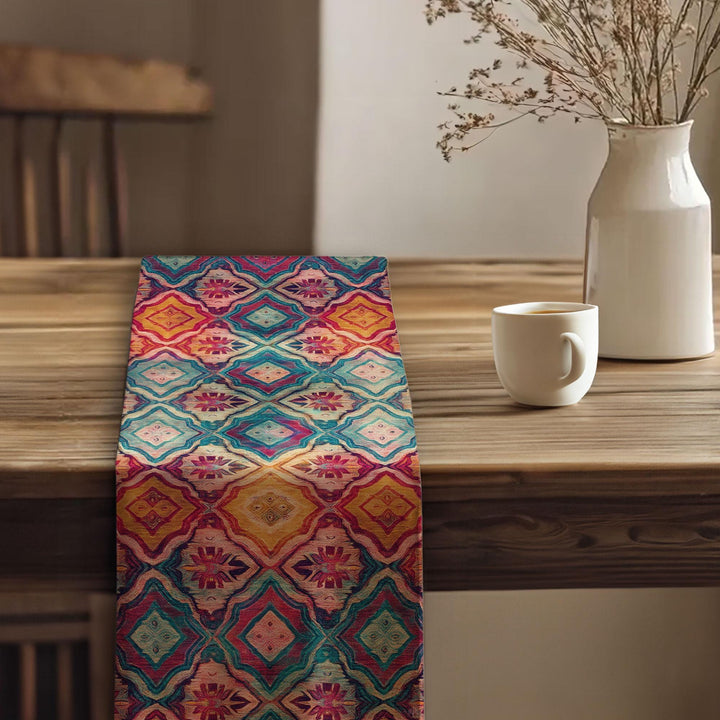 Bohemian Tabletop|Tribal Table Runner|Traditional Runner|Southwestern Decor|Bold Ikat Table|Aztec Inspired Decor|Farmhouse Tablecloth