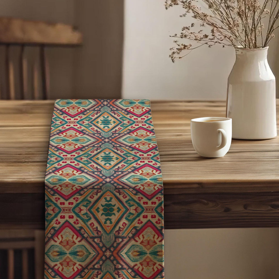 Bohemian Tabletop|Tribal Table Runner|Traditional Runner|Southwestern Decor|Bold Ikat Table|Aztec Inspired Decor|Farmhouse Tablecloth