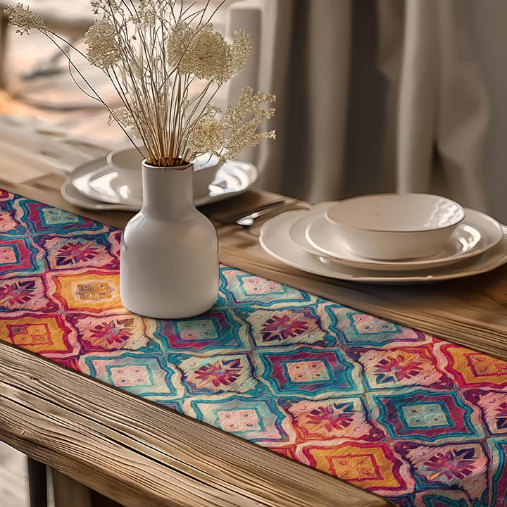 Bohemian Tabletop|Tribal Table Runner|Traditional Runner|Southwestern Decor|Bold Ikat Table|Aztec Inspired Decor|Farmhouse Tablecloth