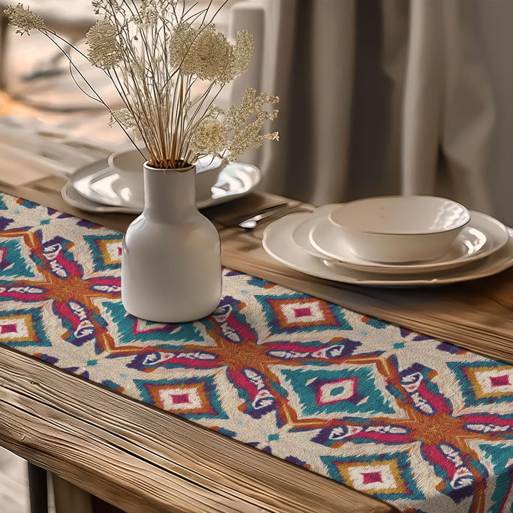 Bohemian Tabletop|Tribal Table Runner|Traditional Runner|Southwestern Decor|Bold Ikat Table|Aztec Inspired Decor|Farmhouse Tablecloth