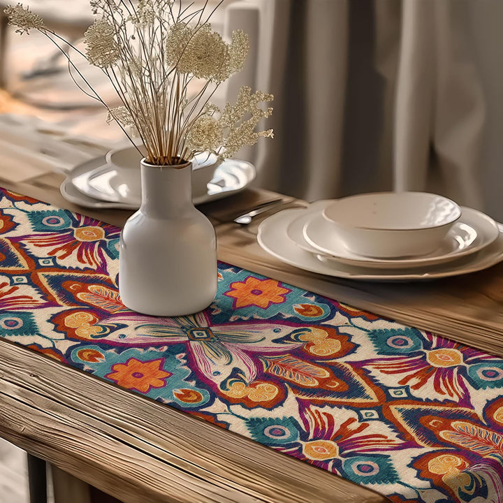 Bohemian Tabletop|Tribal Table Runner|Traditional Runner|Southwestern Decor|Bold Ikat Table|Aztec Inspired Decor|Farmhouse Tablecloth