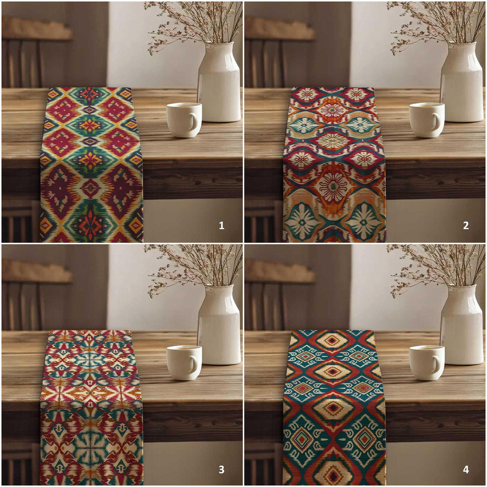 Traditional Runner|Aesthetic Tabletop|Rustic Tribal Decor|Southwestern Runner|Tribal Look Runner|Colorful Ethnic Decor|Vivid Geometric Print