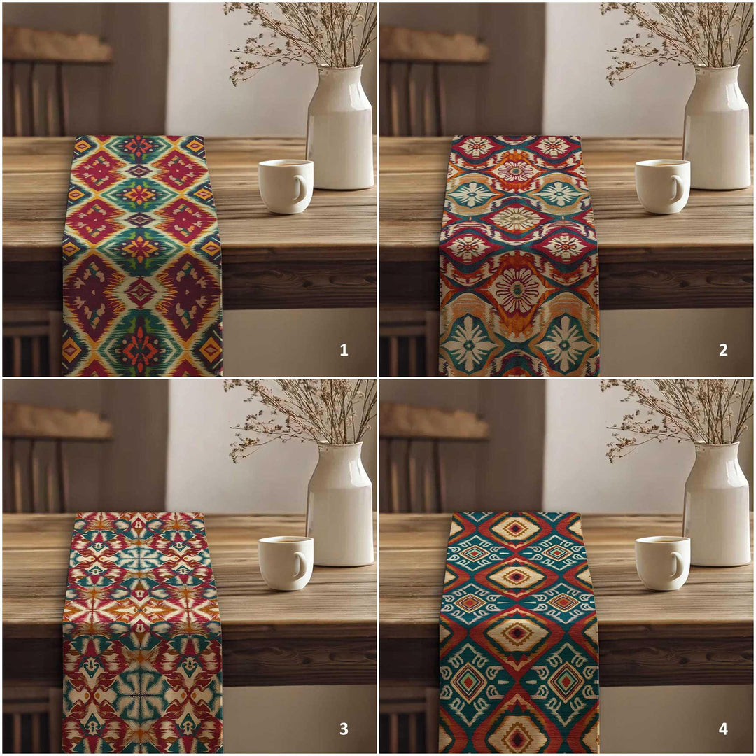 Traditional Runner|Aesthetic Tabletop|Rustic Tribal Decor|Southwestern Runner|Tribal Look Runner|Colorful Ethnic Decor|Vivid Geometric Print