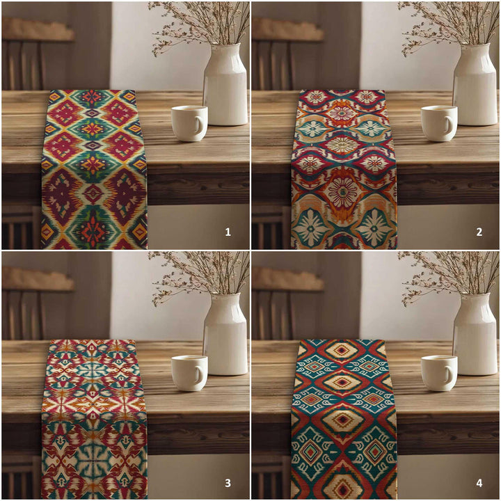 Traditional Runner|Aesthetic Tabletop|Rustic Tribal Decor|Southwestern Runner|Tribal Look Runner|Colorful Ethnic Decor|Vivid Geometric Print