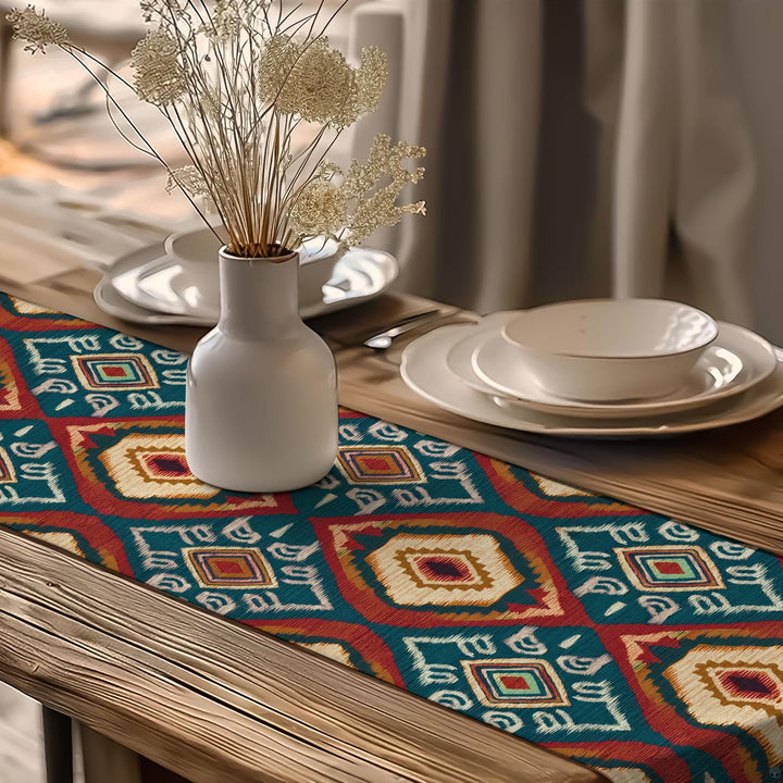 Traditional Runner|Aesthetic Tabletop|Rustic Tribal Decor|Southwestern Runner|Tribal Look Runner|Colorful Ethnic Decor|Vivid Geometric Print