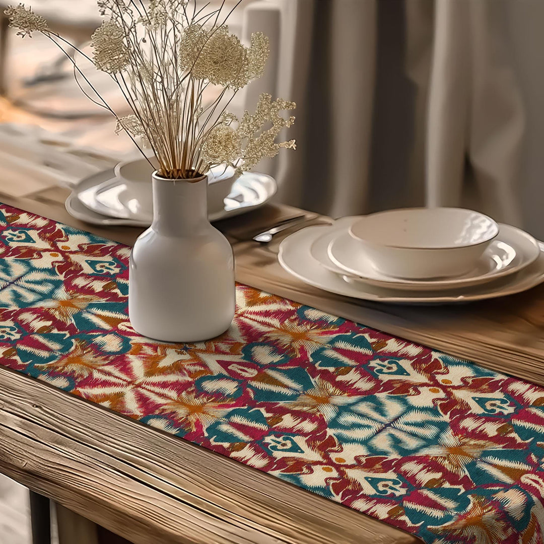 Traditional Runner|Aesthetic Tabletop|Rustic Tribal Decor|Southwestern Runner|Tribal Look Runner|Colorful Ethnic Decor|Vivid Geometric Print