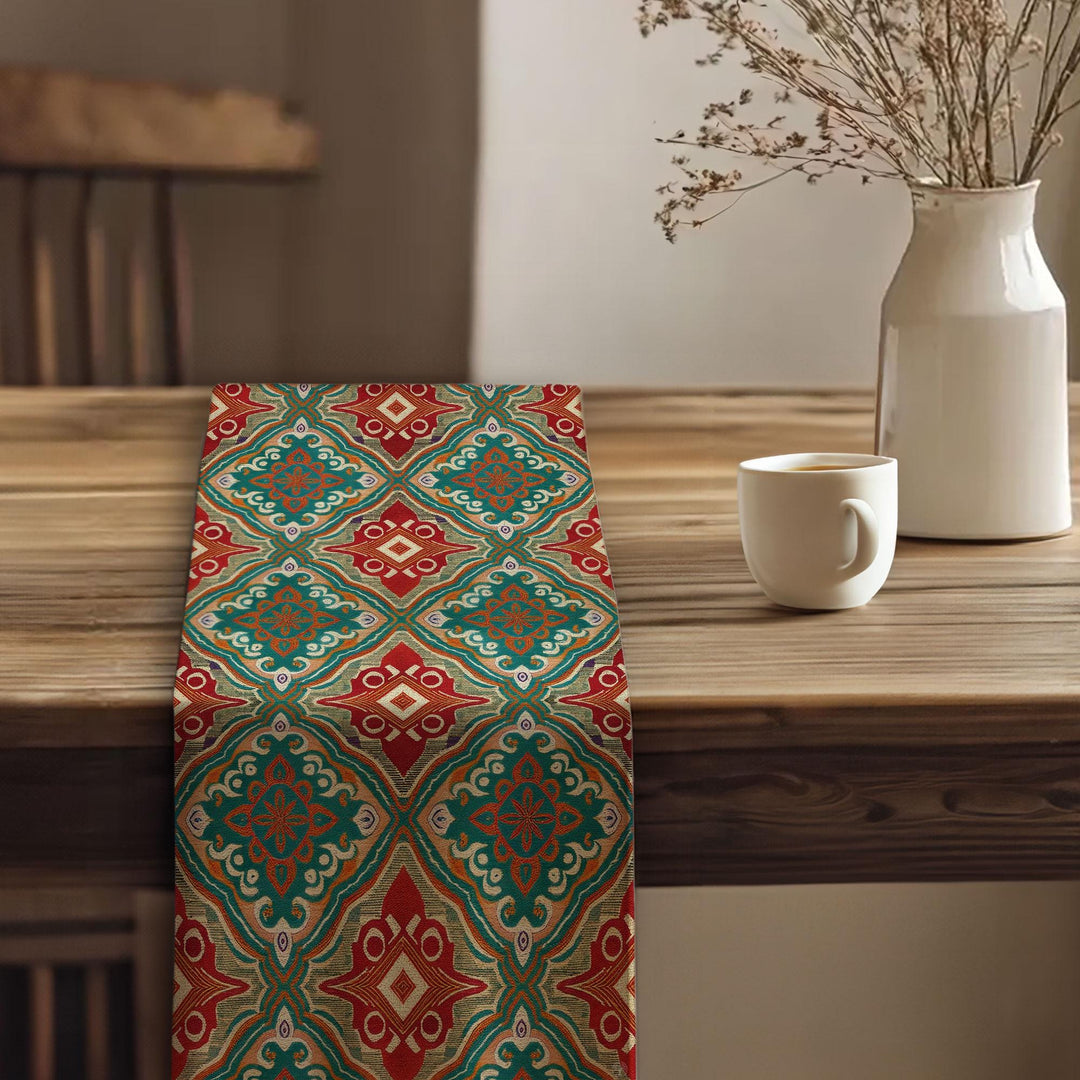 Cultural Table Runner|Eclectic Dining Table|Bohemian Tablecloth|Tribal Look Runner|Rustic Tribal Decor|Bold Ikat Design|Southwestern Runner