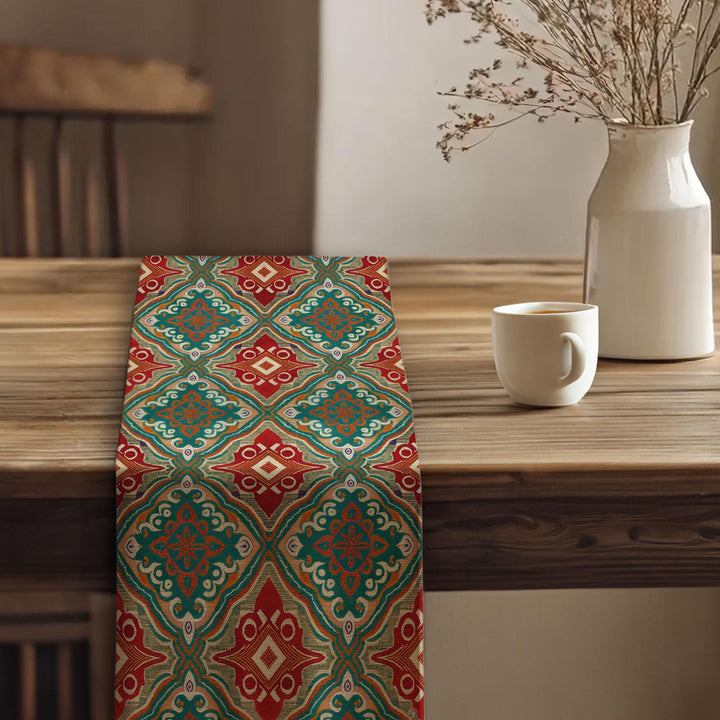 Cultural Table Runner|Eclectic Dining Table|Bohemian Tablecloth|Tribal Look Runner|Rustic Tribal Decor|Bold Ikat Design|Southwestern Runner