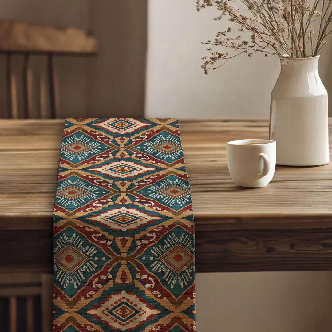 Southwestern Runner|Bold Ikat Design|Rustic Tribal Decor|Bohemian Tablecloth|Aztec Home Decor|Boho Luxe Runner|Artisan Home Decor