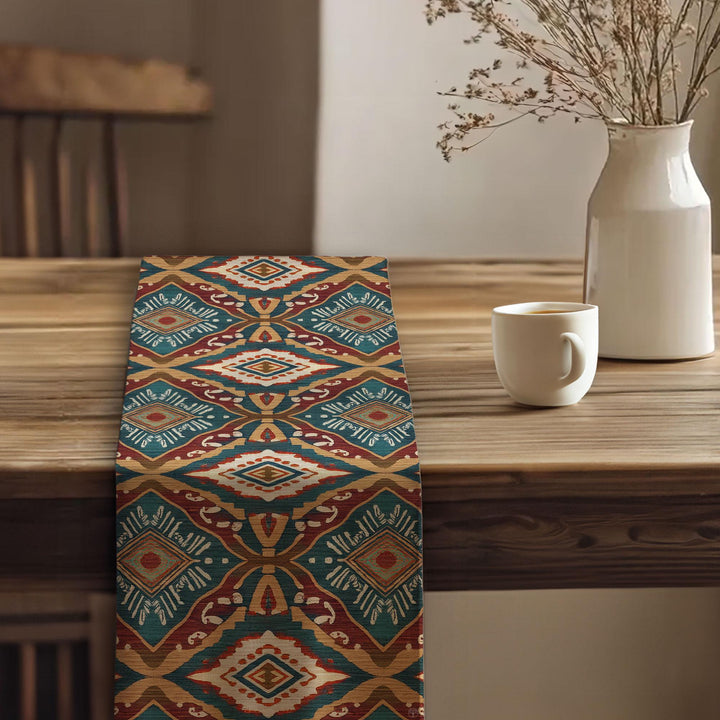 Southwestern Runner|Bold Ikat Design|Rustic Tribal Decor|Bohemian Tablecloth|Aztec Home Decor|Boho Luxe Runner|Artisan Home Decor