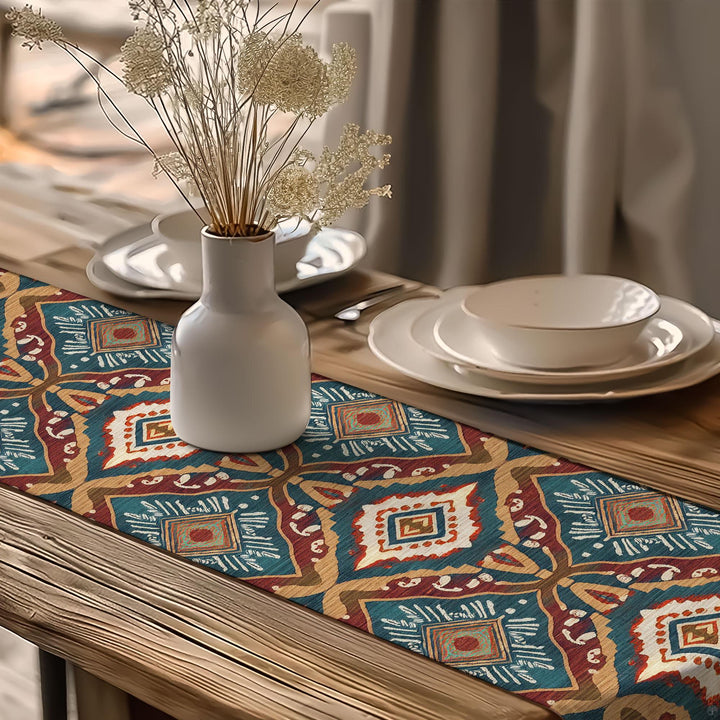 Southwestern Runner|Bold Ikat Design|Rustic Tribal Decor|Bohemian Tablecloth|Aztec Home Decor|Boho Luxe Runner|Artisan Home Decor