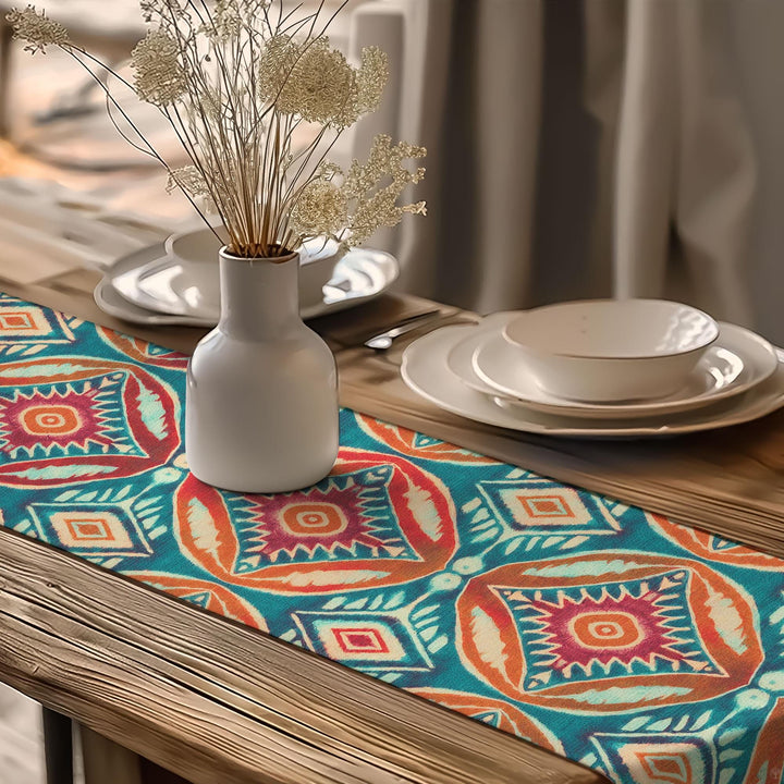 Southwestern Runner|Bold Ikat Design|Rustic Tribal Decor|Bohemian Tablecloth|Aztec Home Decor|Boho Luxe Runner|Artisan Home Decor