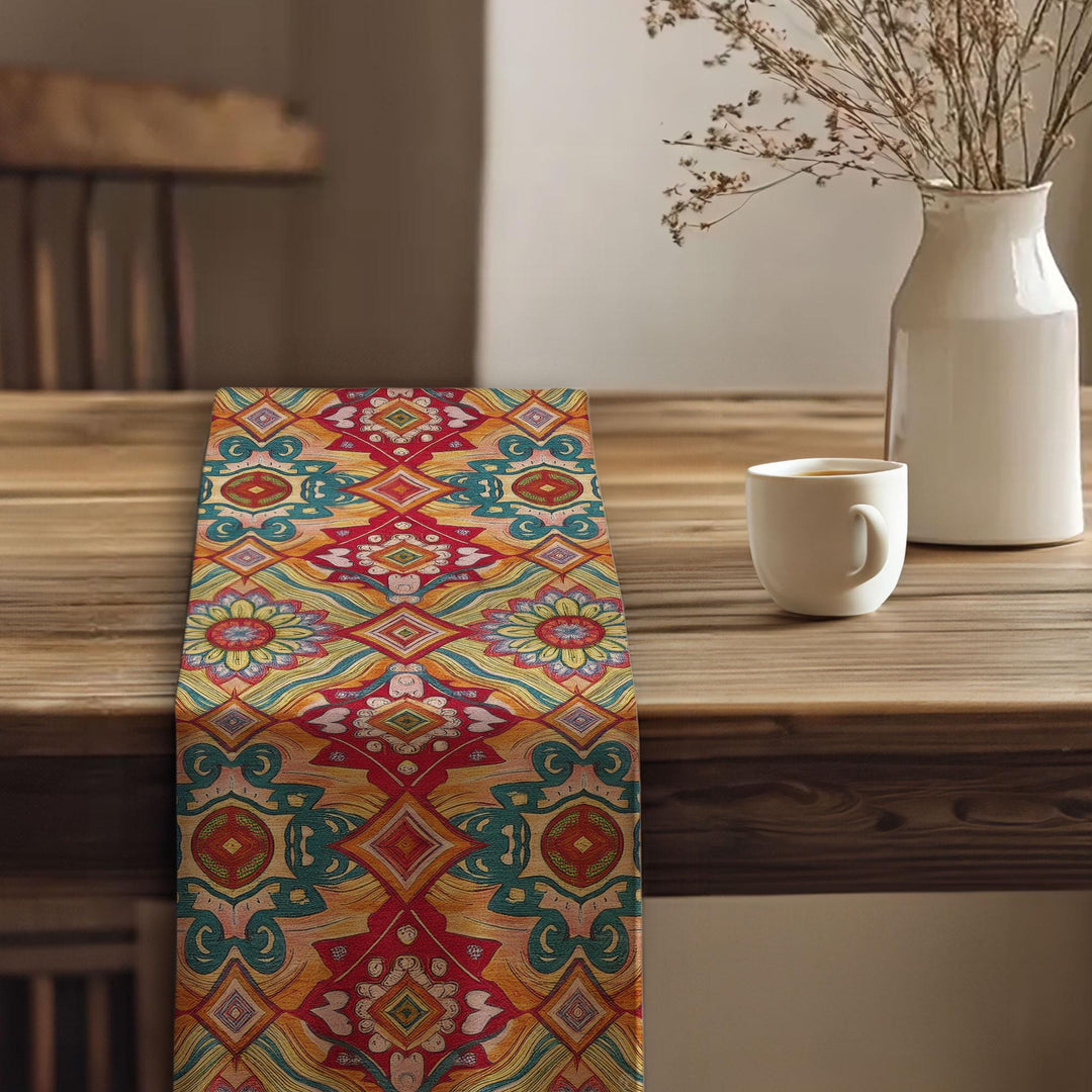 Tribal Look Runner|Aesthetic Tabletop|Rug Design Runner|Southwestern Decor|Rustic Tribal Decor|Traditional Runner|Bohemian Tablecloth