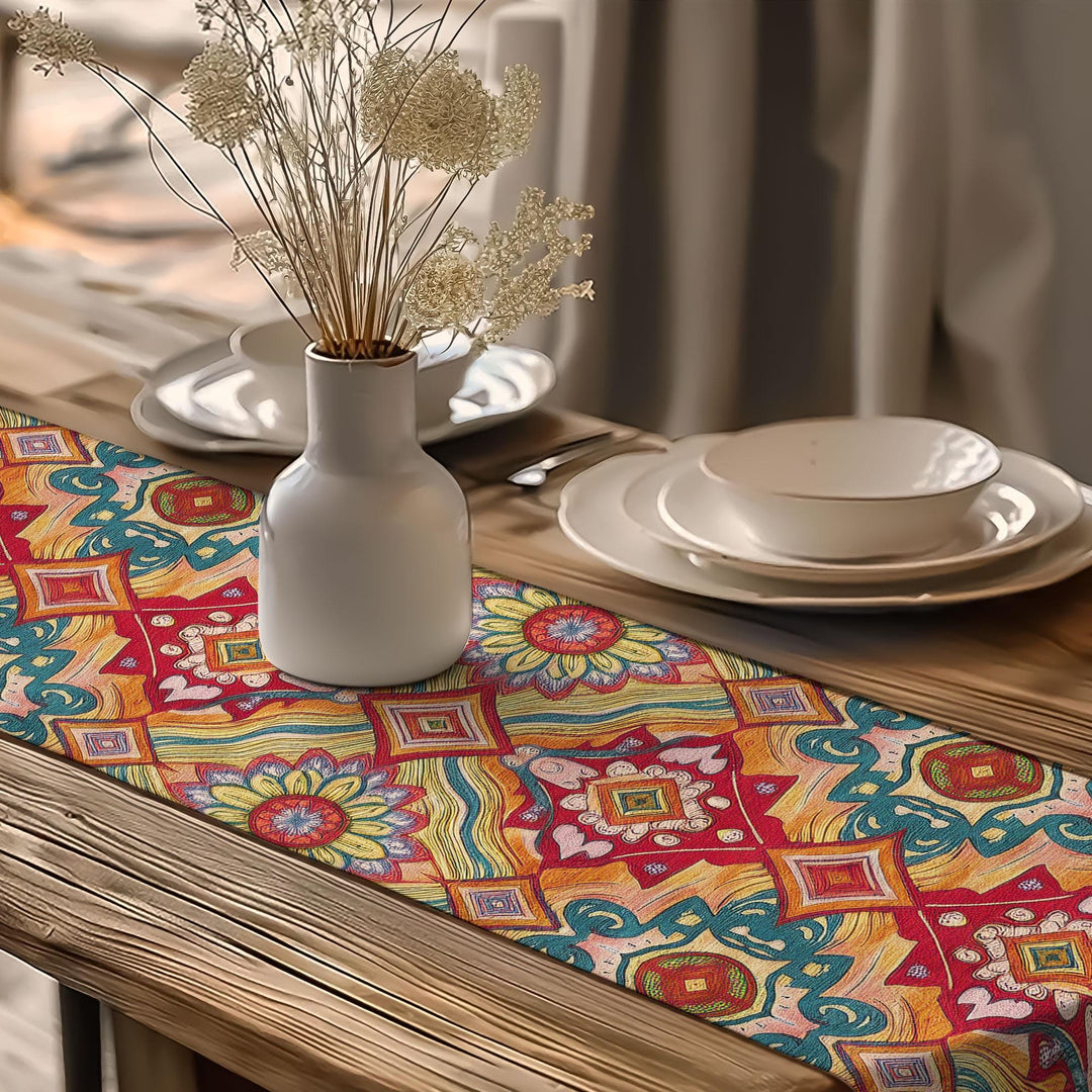 Tribal Look Runner|Aesthetic Tabletop|Rug Design Runner|Southwestern Decor|Rustic Tribal Decor|Traditional Runner|Bohemian Tablecloth