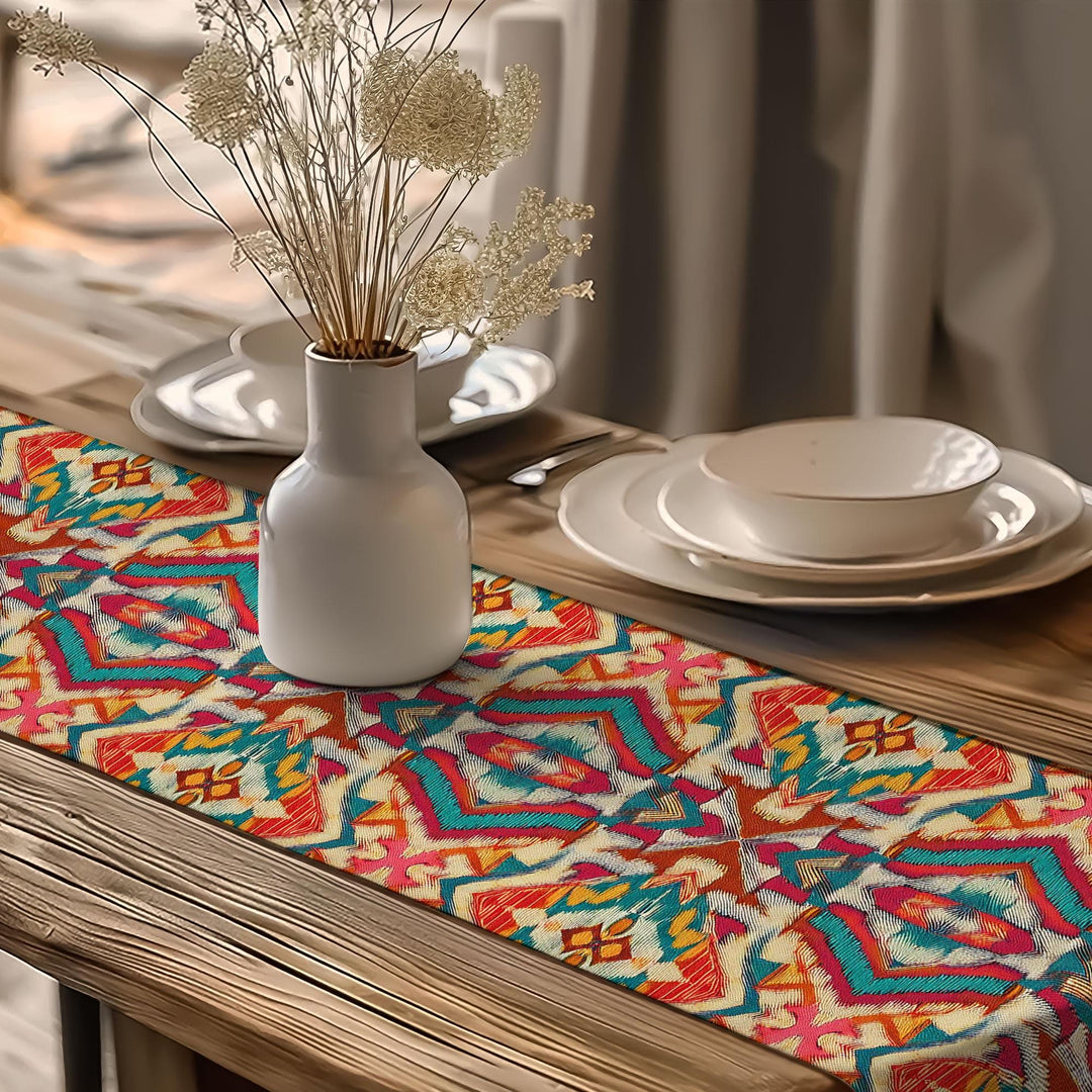 Tribal Look Runner|Aesthetic Tabletop|Rug Design Runner|Southwestern Decor|Rustic Tribal Decor|Traditional Runner|Bohemian Tablecloth