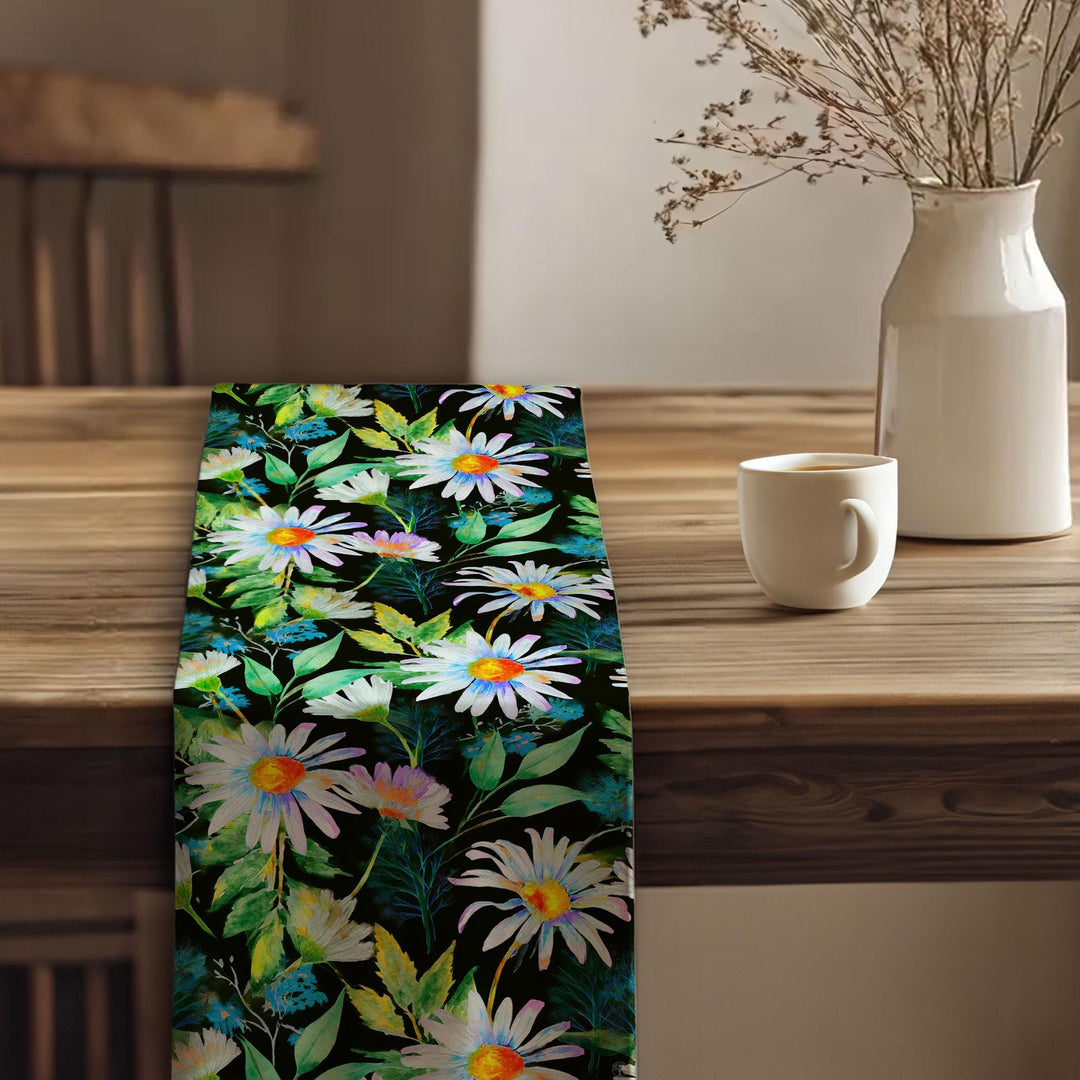 Daisy Pattern Runner|Flower Theme Runner|Floral Tablecloth|Table Centerpiece|Boho Table Runner|Rustic Home Decor|Summer Trend Runner