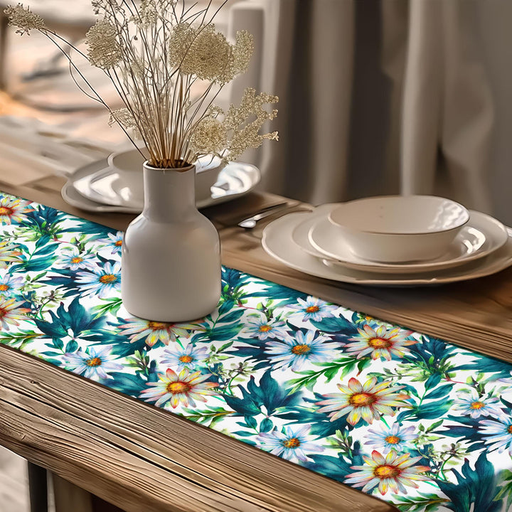 Daisy Pattern Runner|Flower Theme Runner|Floral Tablecloth|Table Centerpiece|Boho Table Runner|Rustic Home Decor|Summer Trend Runner
