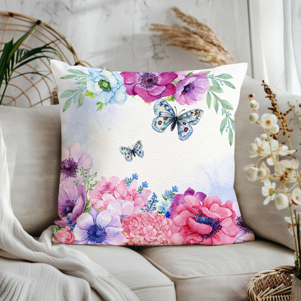 Cozy Floral Cushion Cover|Summer Trend Home Decor|Housewarming Throw Pillowcase|Farmhouse Pink Pillowtop|Butterfly Print Pillow Cover