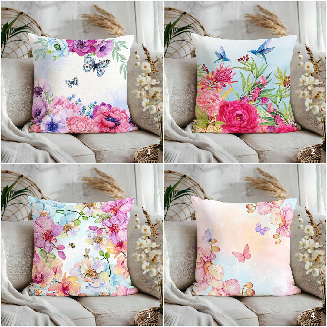 Cozy Floral Cushion Cover|Summer Trend Home Decor|Housewarming Throw Pillowcase|Farmhouse Pink Pillowtop|Butterfly Print Pillow Cover