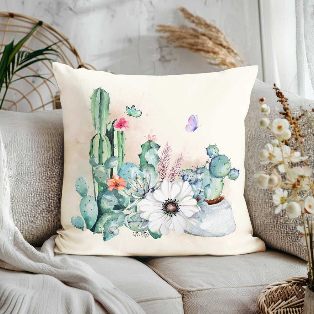 Cactus Print Pillow Cover|Housewarming Cushion Cover|Farmhouse Throw Pillowcase|Botanical Pillowtop|Succulent Home Decor|Gift for Her
