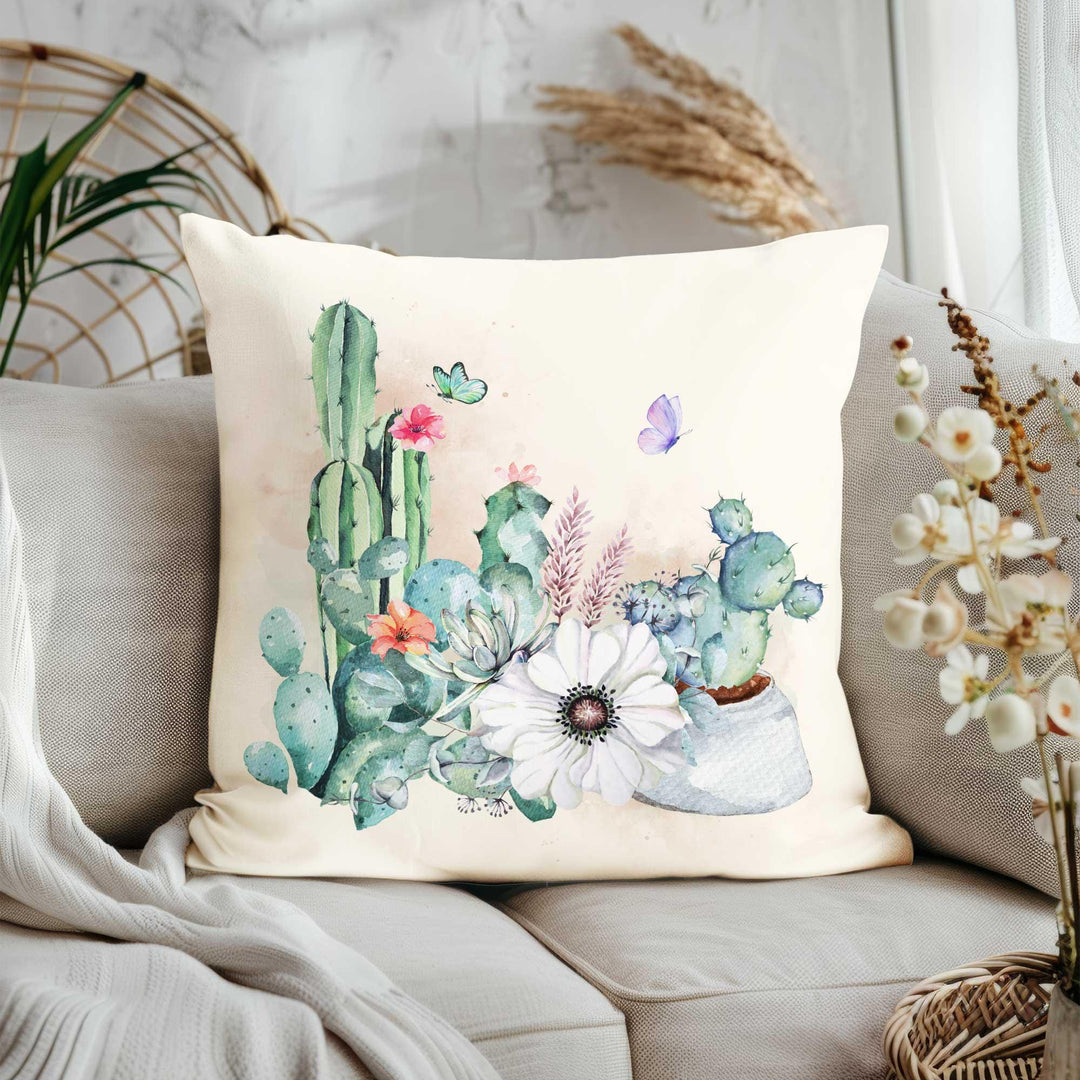 Cactus Print Pillow Cover|Housewarming Cushion Cover|Farmhouse Throw Pillowcase|Botanical Pillowtop|Succulent Home Decor|Gift for Her