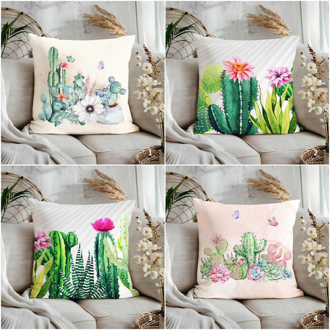 Cactus Print Pillow Cover|Housewarming Cushion Cover|Farmhouse Throw Pillowcase|Botanical Pillowtop|Succulent Home Decor|Gift for Her