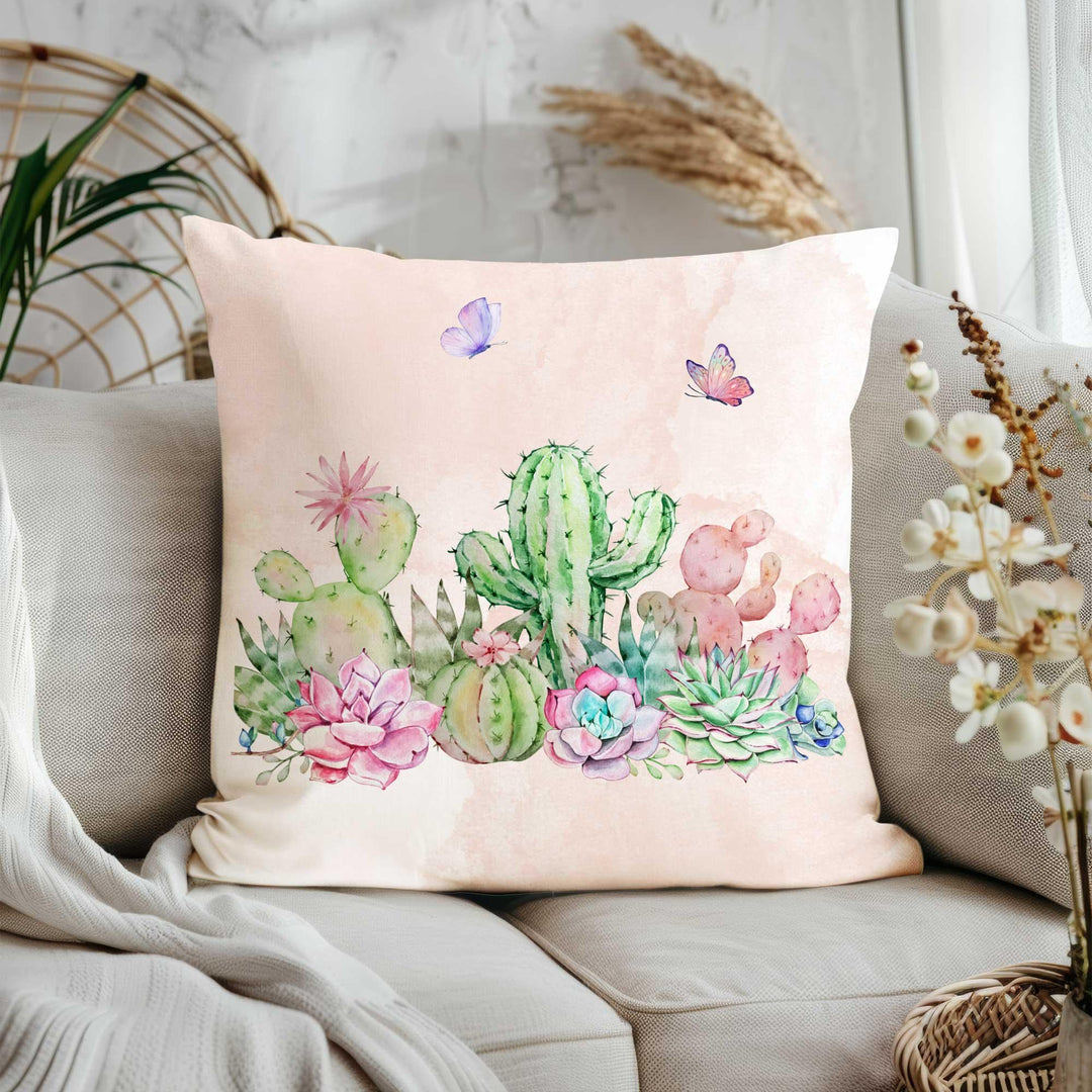 Cactus Print Pillow Cover|Housewarming Cushion Cover|Farmhouse Throw Pillowcase|Botanical Pillowtop|Succulent Home Decor|Gift for Her