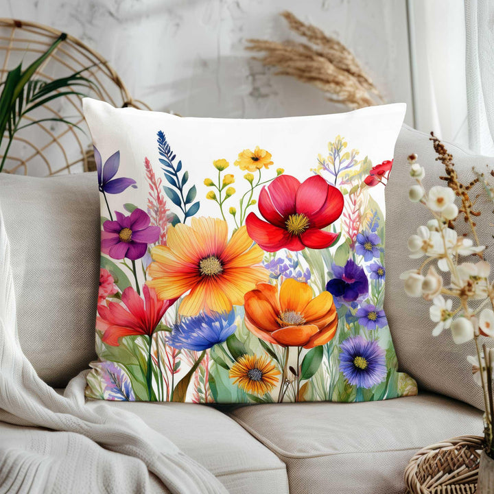 Wildflower Pillow Cover|Colorful Home Decor|Floral Cushion Cover|Farmhouse Throw Pillowcase|Housewarming Pillowtop|Modern Pillowtop