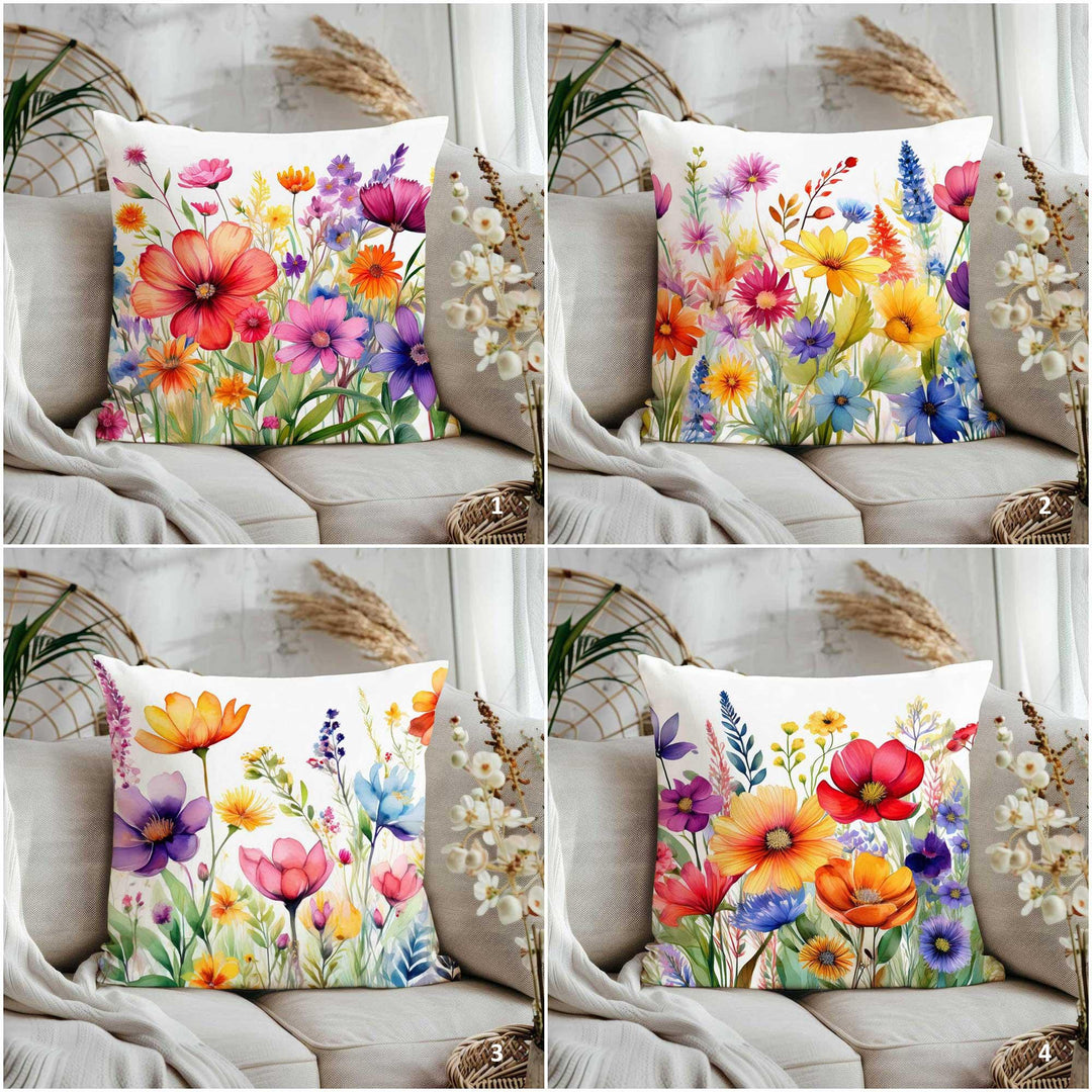 Wildflower Pillow Cover|Colorful Home Decor|Floral Cushion Cover|Farmhouse Throw Pillowcase|Housewarming Pillowtop|Modern Pillowtop