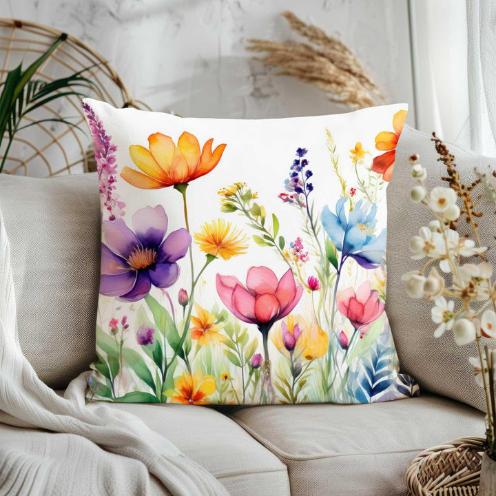 Wildflower Pillow Cover|Colorful Home Decor|Floral Cushion Cover|Farmhouse Throw Pillowcase|Housewarming Pillowtop|Modern Pillowtop