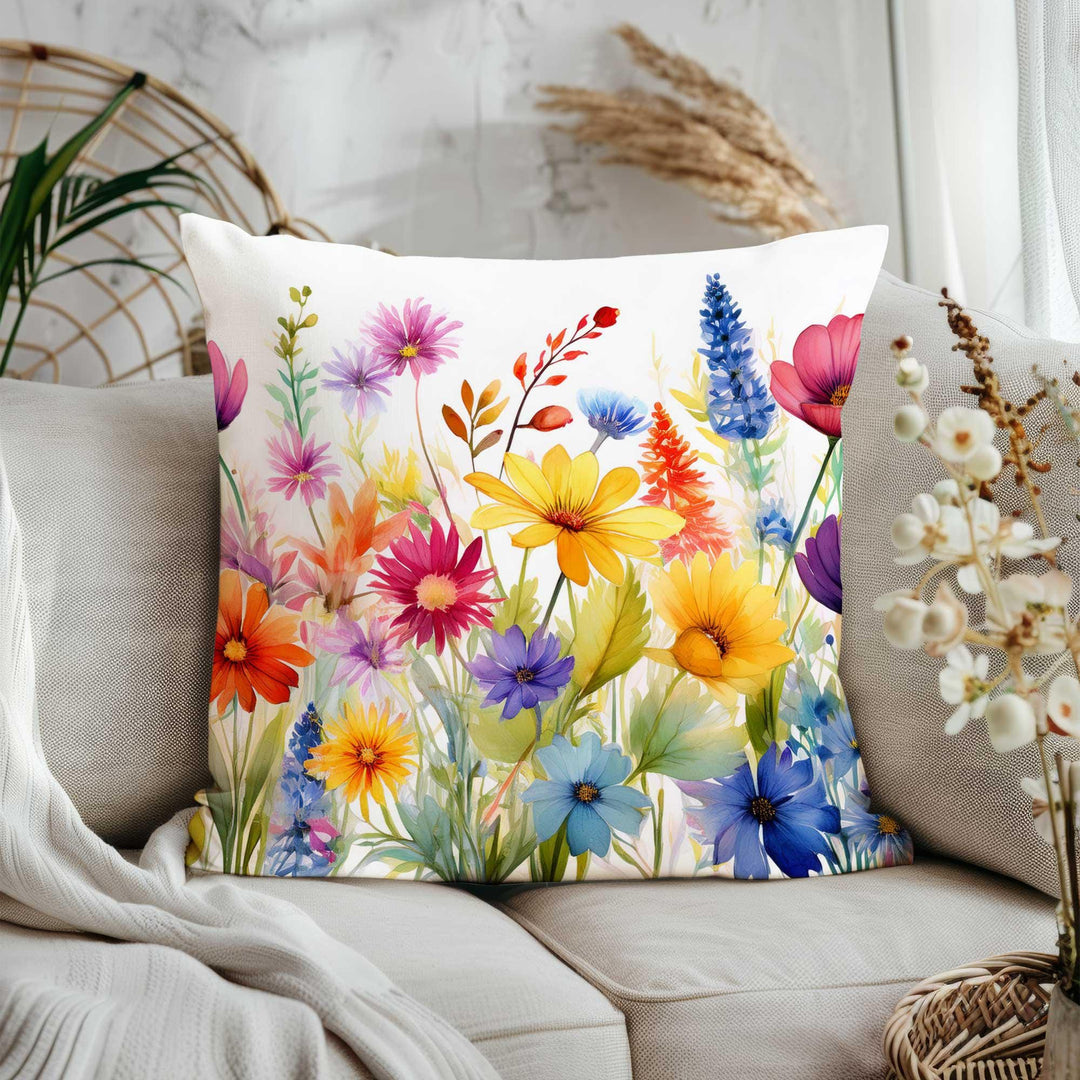 Wildflower Pillow Cover|Colorful Home Decor|Floral Cushion Cover|Farmhouse Throw Pillowcase|Housewarming Pillowtop|Modern Pillowtop