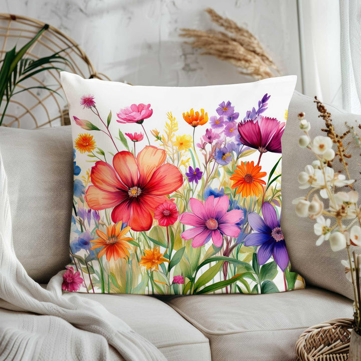 Wildflower Pillow Cover|Colorful Home Decor|Floral Cushion Cover|Farmhouse Throw Pillowcase|Housewarming Pillowtop|Modern Pillowtop