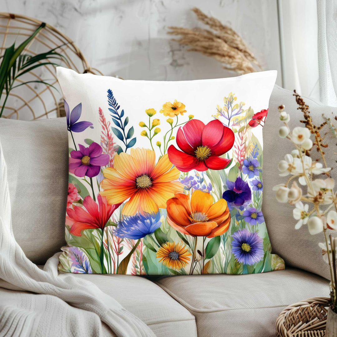 Wildflower Pillow Cover|Colorful Home Decor|Floral Cushion Cover|Farmhouse Throw Pillowcase|Housewarming Pillowtop|Modern Pillowtop