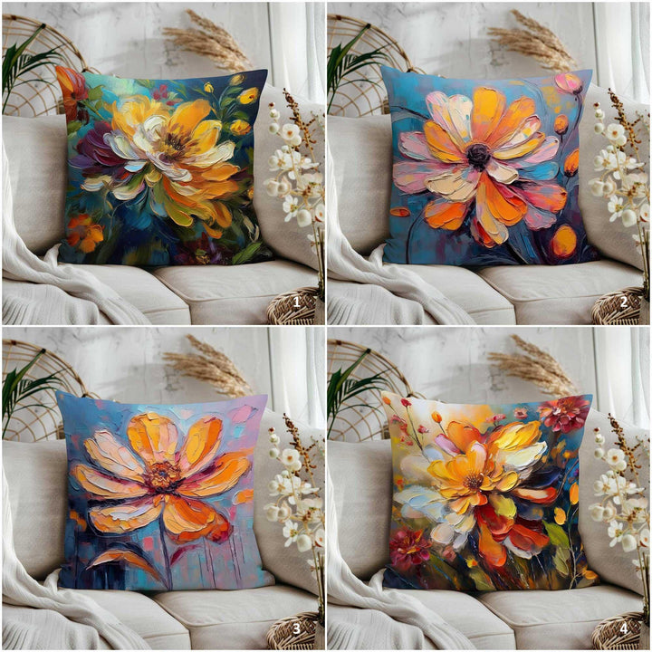 Floral Art Pillowtop|Summer Trend Cushion Cover|Housewarming Pillow Cover|Farmhouse Throw Pillowcase|Oil Painting Home Decor|Gift For Her