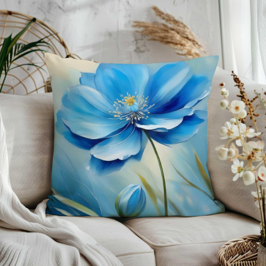 Blue Yellow Flower Pillowtop|Housewarming Pillow Cover|Decorative Throw Pillowcase|Summer Trend Cushion Cover|Farmhouse Home Decor