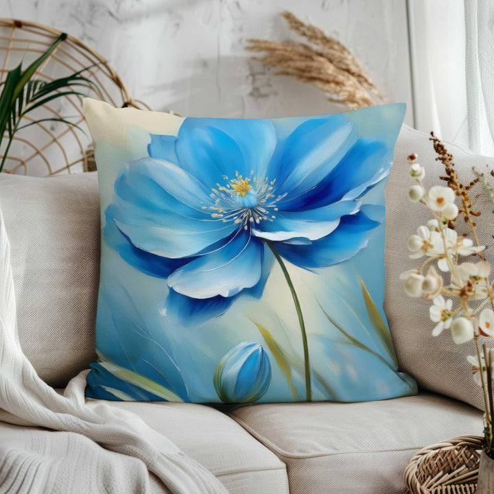Blue Yellow Flower Pillowtop|Housewarming Pillow Cover|Decorative Throw Pillowcase|Summer Trend Cushion Cover|Farmhouse Home Decor
