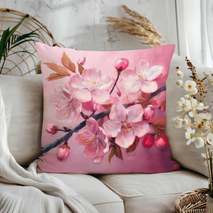 Cherry Blossom Cushion Cover|Pink Floral Porch Pillow Cover|Summer Trend Throw Pillowcase|Pastel Botanical Home Decor|Decorative Pillowtop