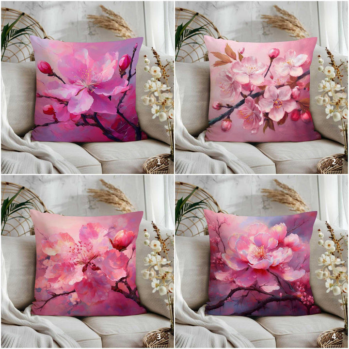 Cherry Blossom Cushion Cover|Pink Floral Porch Pillow Cover|Summer Trend Throw Pillowcase|Pastel Botanical Home Decor|Decorative Pillowtop