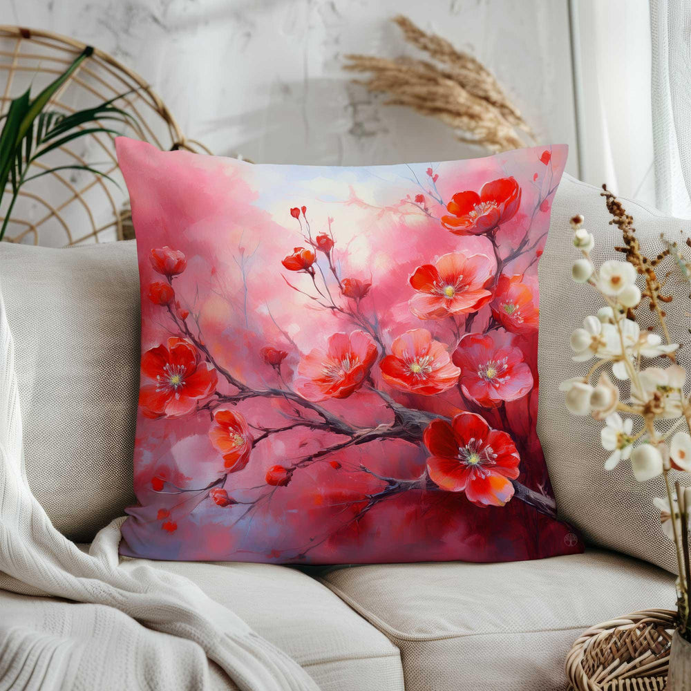 Floral Porch Pillow Cover|Summer Trend Home Decor|Spring Pillowtop|Red Pink Flower Cushion Case|Cozy Throw Pillowcase|Living Room Decor