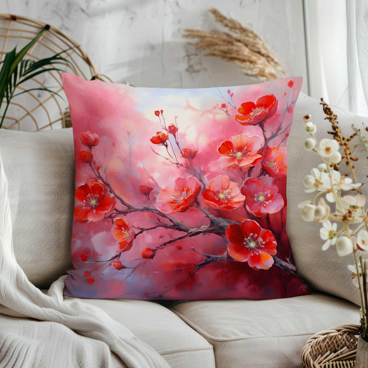 Floral Porch Pillow Cover|Summer Trend Home Decor|Spring Pillowtop|Red Pink Flower Cushion Case|Cozy Throw Pillowcase|Living Room Decor
