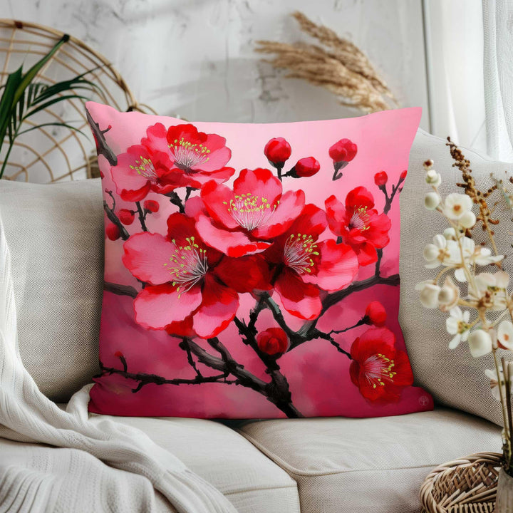 Floral Porch Pillow Cover|Summer Trend Home Decor|Spring Pillowtop|Red Pink Flower Cushion Case|Cozy Throw Pillowcase|Living Room Decor