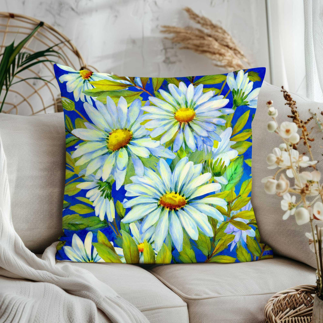 White Daisy Print Pillowtop|Green Floral Home Decor|Cozy Throw Pillowcase|Farmhouse Cushion Case|Summer Trend Porch Pillow Cover