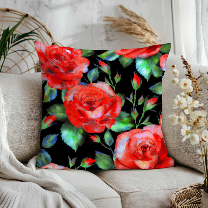 Floral Aesthetic Throw Pillow Cover|Rose Print Porch Pillowcase|Boho Cushion Case|Summer Home Decor Gift|Farmhouse Style Cushion Cover