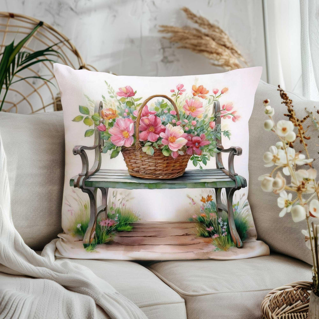 Summer Throw Pillow Cover|Cottage Garden Porch Pillowcase|Boho Floral Bicycle Home Decor Gift|Farmhouse Cushion Cover|Cozy Cushion Case