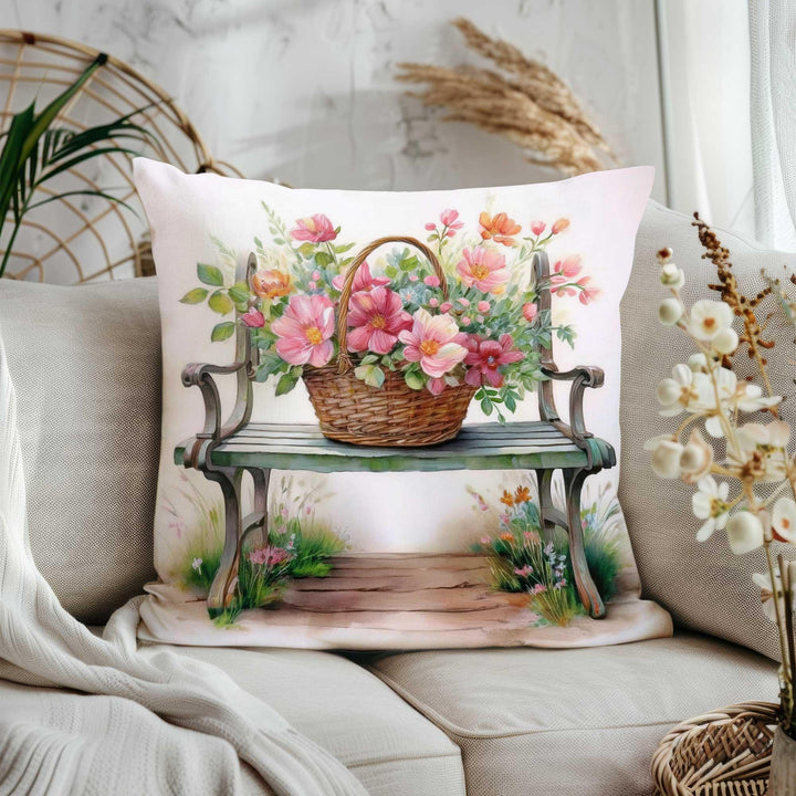 Summer Throw Pillow Cover|Cottage Garden Porch Pillowcase|Boho Floral Bicycle Home Decor Gift|Farmhouse Cushion Cover|Cozy Cushion Case