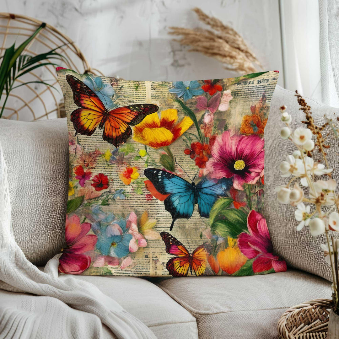 Blooming Florals Porch Pillowcase|Vibrant Butterflies Home Decor Gift|Boho Cushion Case|Farmhouse Style Cushion Cover|Summer Throw Pillowtop