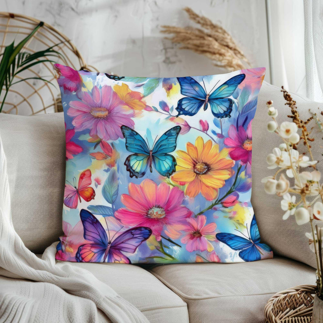 Summer Trend Cushion Cover|Floral Butterfly Cushion Case|Flower Bouquet Porch Pillowcase|Colorful Throw Pillow Cover|Farmhouse Home Gift